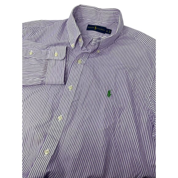 Ralph Lauren Button Down Dress Shirt Size XL Long Sleeve Purple White Logo - Picture 1 of 4